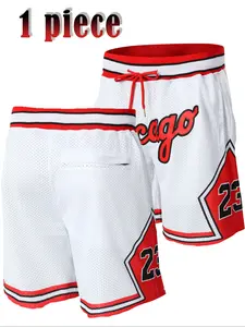 Men's 23 White Basketball Shorts, Jersey Shorts, Vintage Embroidered Zipper Gym Shorts, Casual Training Pants, Spring & Fall Fitted Style, Athletic Bottoms
