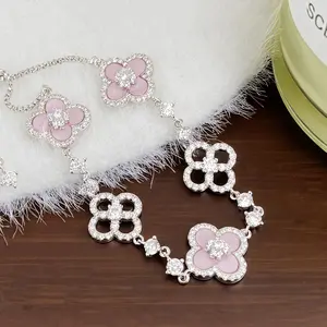 Four-Leaf Clover Jewelry Set: Dainty Necklace, Bracelet & Dangle earrings, Silver-Plated with Sparkling Cubic Zirconia, Lucky Clover Design, Elegant Fashion Jewelry, Perfect for Daily Wear, Birthday Gift, Valentine's Day & Anniversary Gift