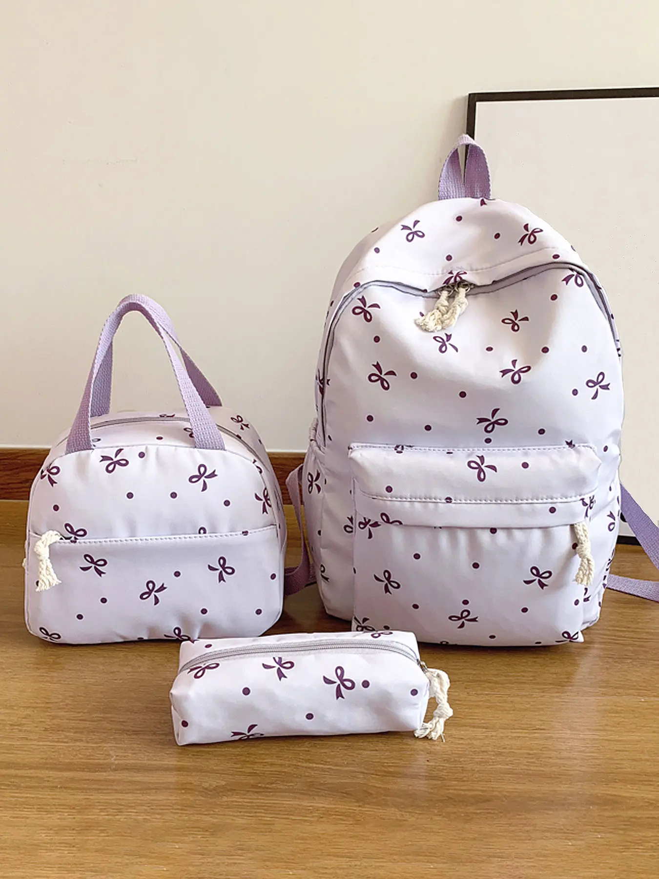 Yuanqi Cute Style Practical Texture Three Piece Backpack Set, Cute Stylish Daypacks, Butterfly Bow Wave Dot Print Design, Large Capacity Leisure Backpack, Suitable for School and Daily Commuting, Bookbag