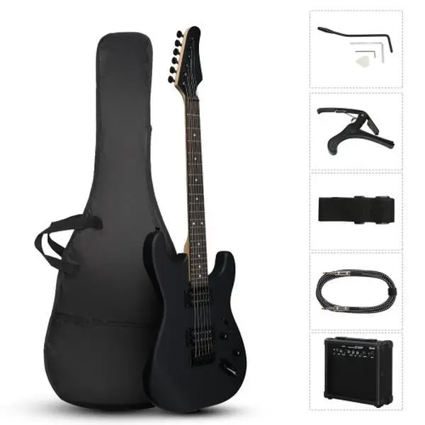 Ktaxon 39 Inch Electric Guitar, Full Size Solid Body H-H / H-S-S Pickups 6 Strings Beginner Guitar Kit With AMP, Upgrade Cable & Guitar Capo, Tremolo Arm, Gig Bag & Strap (Matte Back)