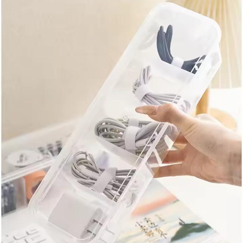 Transparent Data Cable Organizer Case Classification Dustproof Card Organizer with Lid Clutter Collection Box for Office Home
