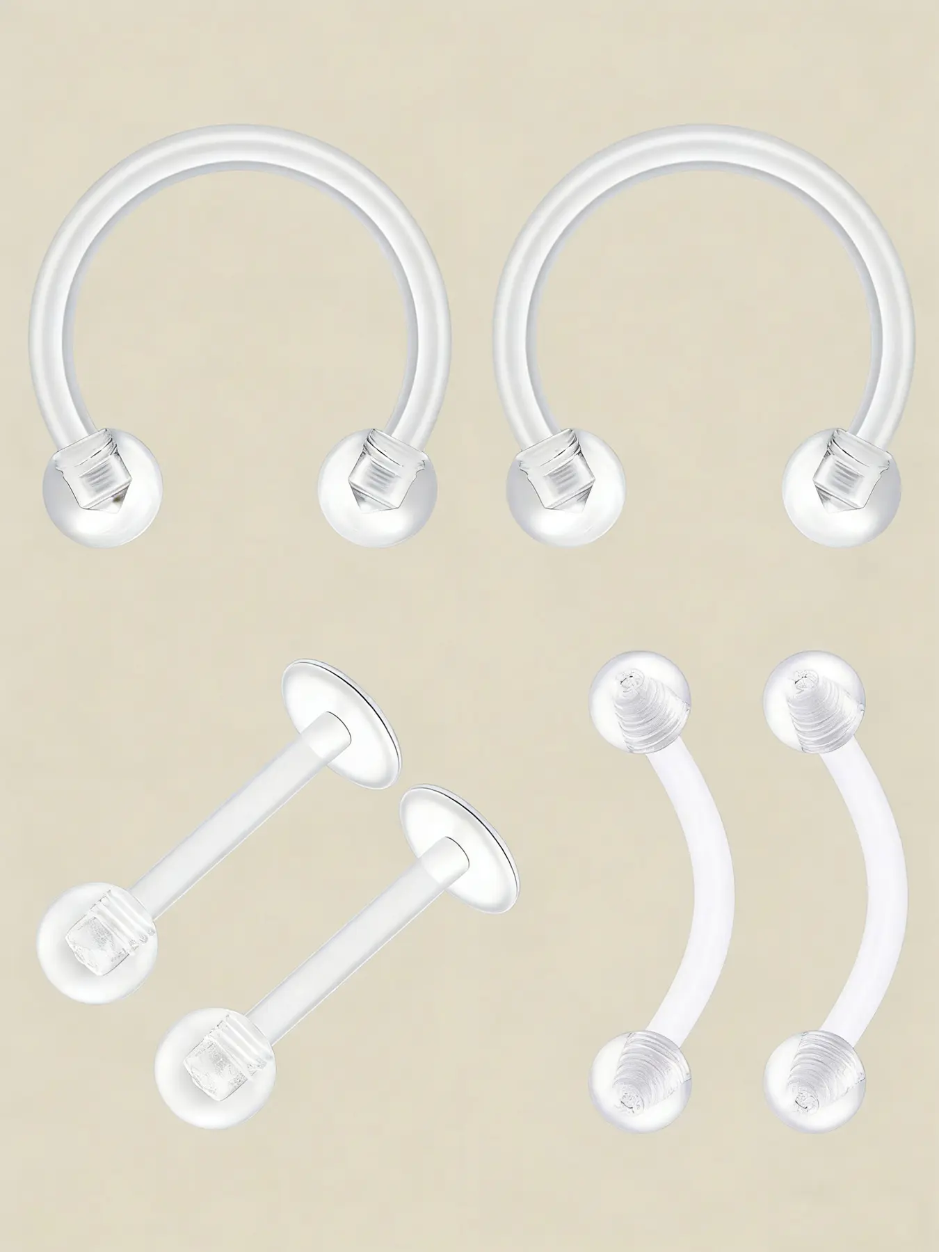 6pcs 16g 8mm UV Rook Clear Nose Rings, Nose Ring Hoops, Hoop Earrings, Eyebrow Ring, Lip Labret Studs, Septum Piercing, Acrylic Flexible Cartilage Ear Piercing Jewelry, Body Piercing Jewelry