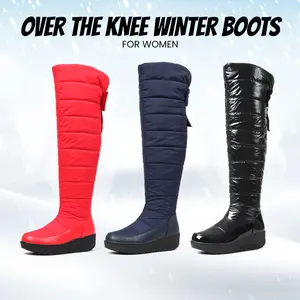 CELNEPHO Womens Winter Over the Knee Boots Round Toe Wedge Heel Thick Sole Warm Velvet Lined Side Zipper Closure Bow Knot Design Snow Boots for Casual Outdoor Puffer Boots