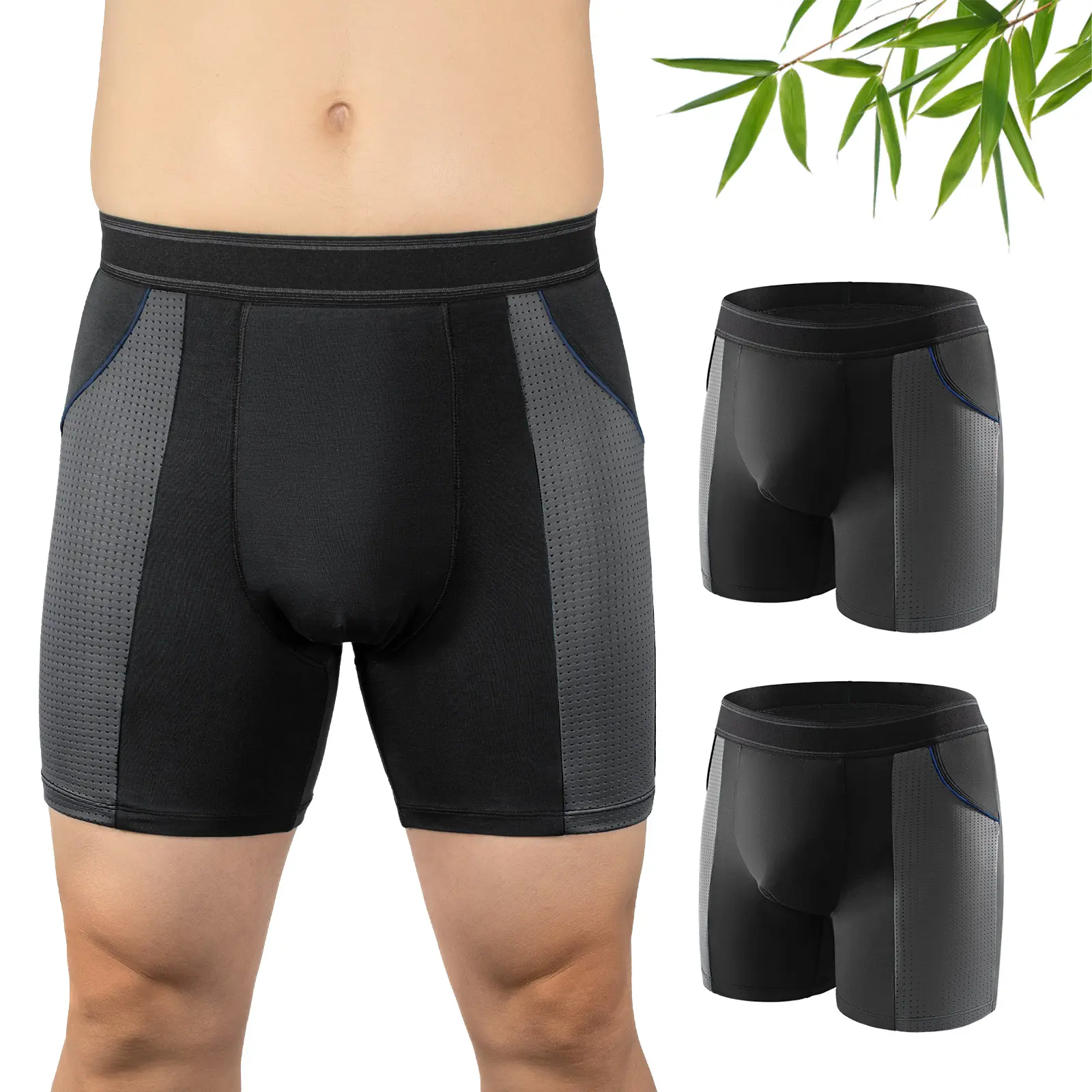CARER Men's Mid-Waist Bamboo Rayon Belted Athletic Plain Incontinence Briefs, 2-Pack, 80ml Leak-Proof Underwear, Odor Control Washable Activewear