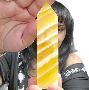 Orange Banded Calcite - Natural Crystal Hand Carved Tower and Moon