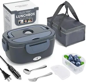Electric Lunch Box Food Heater, 3 in 1 Ultra Quick Heated Lunch Boxes for Adults, 12V/24V/110V Portable Food Warmer for Car/Truck/Office With Fork Spoon and Insulated Carry Bag Tableware