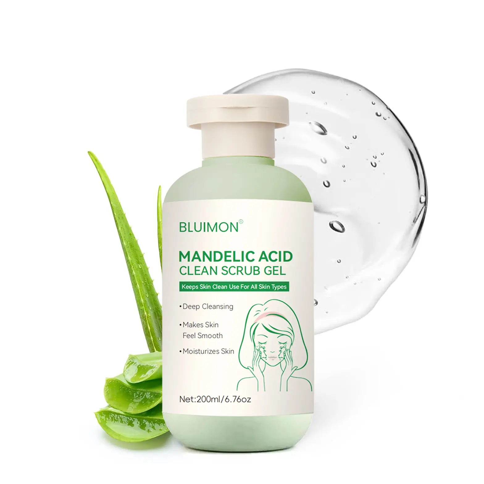 Bluimon Collagen Boosting Exfoliating Gel Positively Radiant Skin Brightening Daily Facial Scrub with Moisture-Rich Plant Extract 6.76 oz