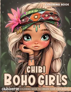 Chibi Boho Girls Coloring Book: Cute Bohemian Coloring Pages Featuring Adorable Characters in Hippie Styles Illustrations for All Ages Stress Relief & Relaxation (Chibiverse Coloring Book Collection) Paperback