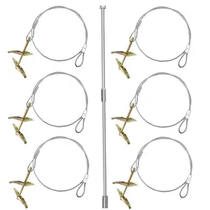 6-Pack Ground Earth Anchors with Drive Steel Tool - 30" x 1/8" Cable Hook Anchors for Sheds, Greenhouses, Carports, Gazebos, Tents, Swing Sets, and More. (Single Layer)