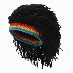 Funny Dreadlock-Accented Wool Knit Striped Beanie, Solid Color Fashion Headgear Accessory,summervibes