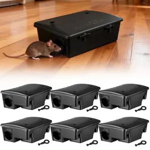 6 Pack Rat Bait Stations with Keys,Bulk Rodent Trap Bait Box for Outdoor Indoor Use,Keeps Pets and Children Safe