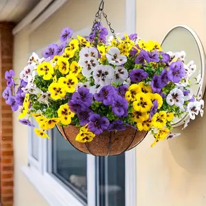 Colorful Artificial Pansy Set of 6, Artificial Hanging Flower, Perfect for Halloween, Easter & Thanksgiving Decor, Indoor/Outdoor Fake Plants for Porch or Garden, Decorative Flower Basket, Faux Flower Plant
