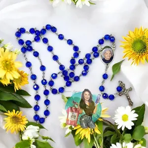 Blue Roasary with Picture Photo | Custom Rosary| Personalized Rosary with Picture| Memorial Gift| Personalized Keepsake