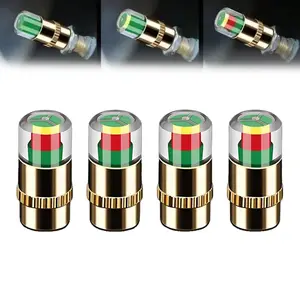 4Pcs Car Tire Pressure Monitor Valve Stem Caps, 2.4Bar 36 PSI Tire Pressure Sensor Indicator Easy to Read 3 Color Eye Alert for Most Car Truck SUV, Gold
