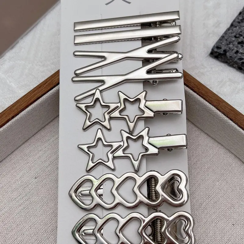 Star & Heart Design Hair Clips, Alligator Hair Clips, Hair Clip Set, Casual and Elegant Fashion Hair Accessories for Women, Simple Style Plain Color for Daily Wear, Hairclips