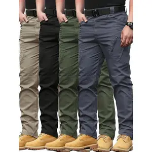 4pcsMen'STacticalCargoPants,Multi-PocketDesign,SolidColor,ElasticWaistband,IdealforConstructionWorkers,Hiking,Exploring,Spring/Fall(NoBeltIncluded)MenswearBreathableCasualComfyFashionDayOutdoorBigSmallZipperBeigePlain