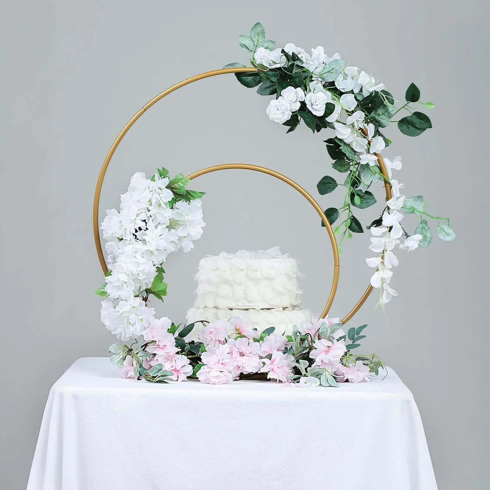 Gold Metal Double Hoop Floral Arrangement Centrepiece Decor - 24" & 16" Wedding Decoration Stand, Festive Style Table Centrepiece for Receptions, Festive Style Centrepieces