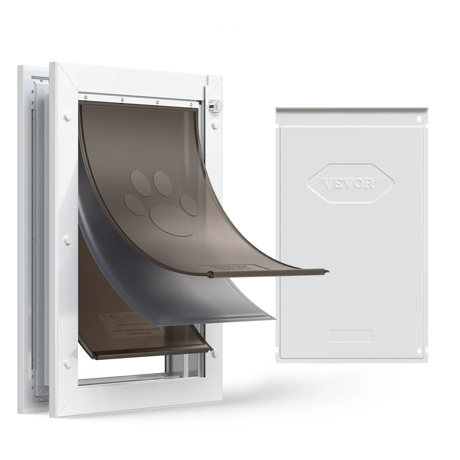 VEVOR Pet Door, Large, with Three Magnetic Flaps and Metal Frame, Strong and Weatherproof Dog Door for Interior and Exterior Doors, Easy to Install, Easy In-and-Out Access for Doggies, White#BacktoSchool
