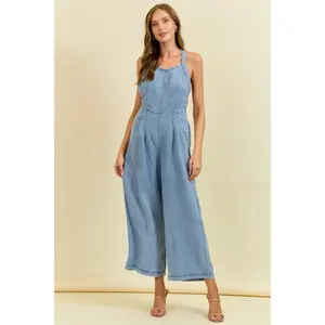 EASYGOING WIDE LEG TENCEL DENIM OVERALLS