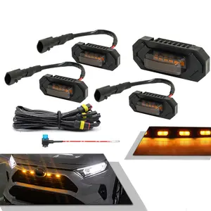 4Pcs/Set Front Grille Lighting Kit with Wiring Harness Kit For Toyota RAV4 OEM Grill 2019 2020 2021 Car LED Amber Lights