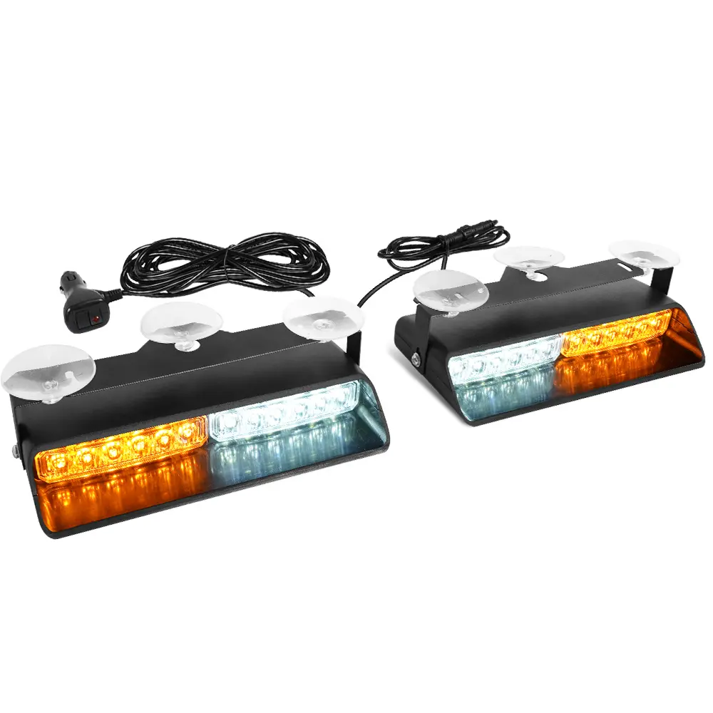 2 in 1 Amber White Work Light for Vehicles, 24 LED Interior Dash Windshield Lights Safety w/Suction Cups for Construction Vehicles, Trucks, Car, Tow/Plow Truck