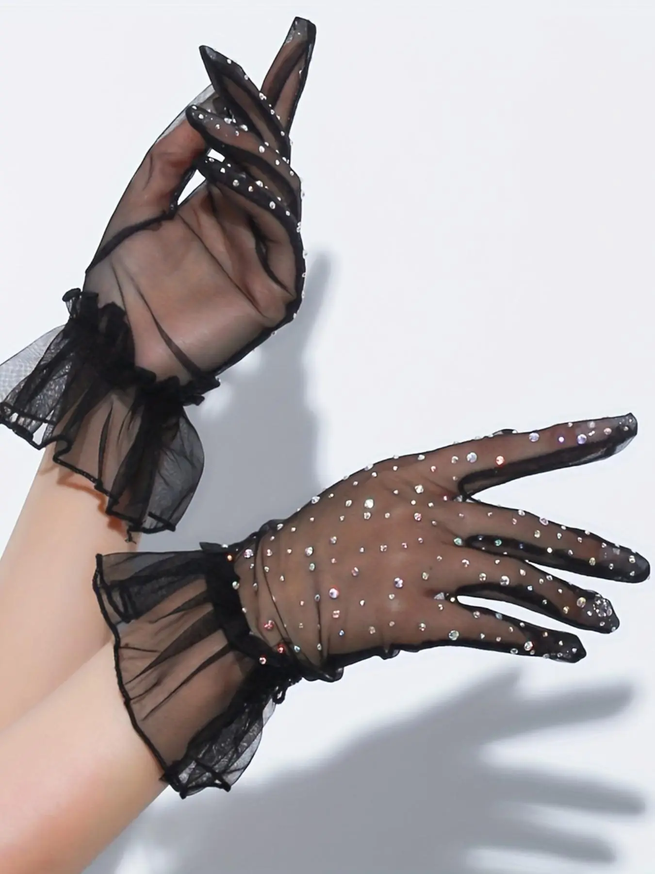 Women's Rhinestone Accents Mesh Gloves, Sheer Gloves, Sparkling Glove, Fashionable Gloves for Party, Daily Clothing Decor, Trendy All-match & Exquisite Gloves for Birthday Gift, Versatile Usage