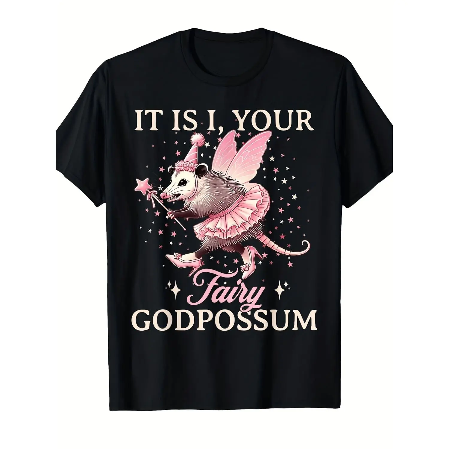It Is I Your Fairy Godpossum Funny Opossum Spirit Animal T Shirt Mens Vintage Style Crew Neck Allseason Comfortable Daily Wear Outdoor Running Gym Workout Streetwear