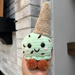 Handmade crochet mint chip ice cream plushie