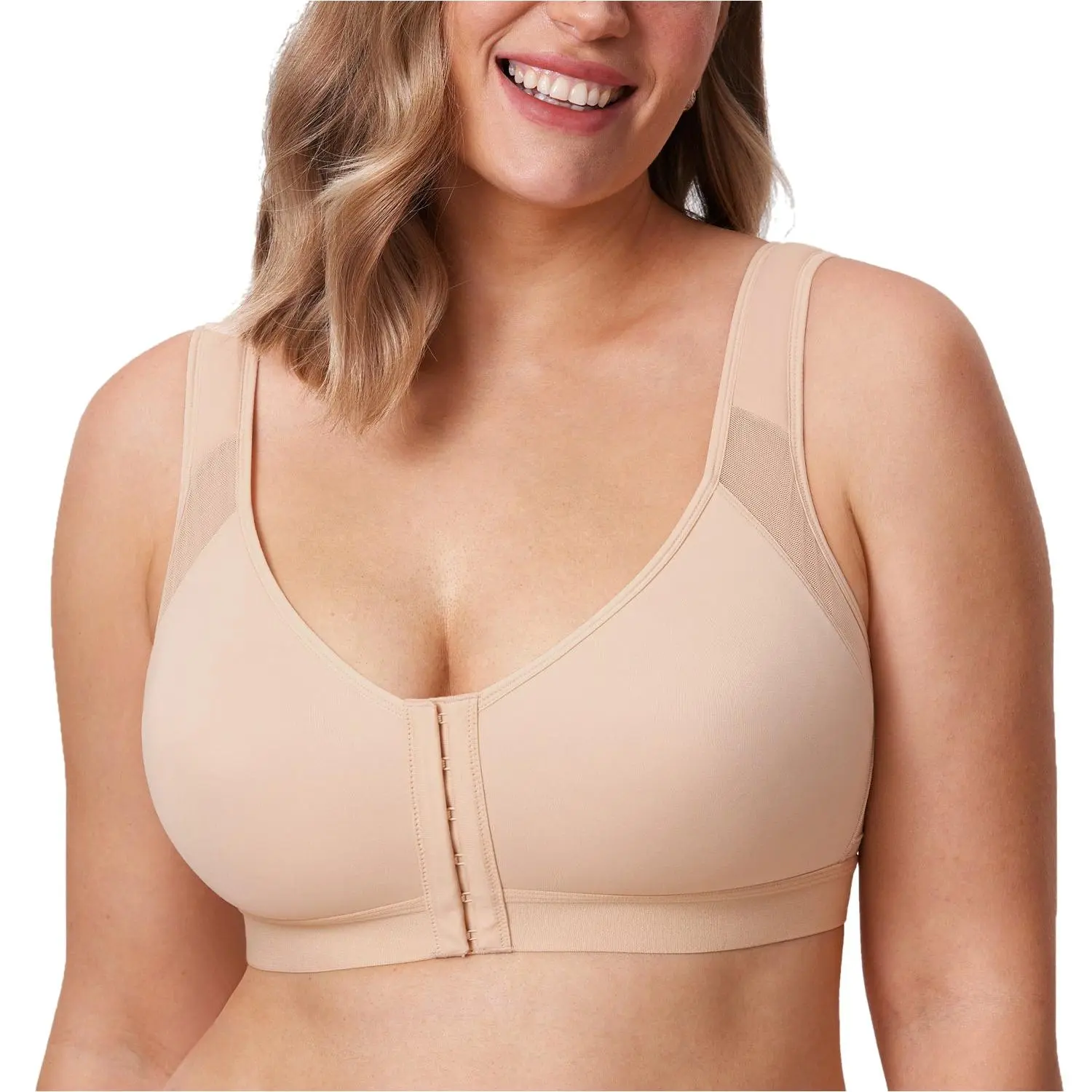 DELIMIRA Women's Wireless Front-Closure Posture Back Support Full Coverage Bra - Spandex, Adjustable Straps, Smooth, Everyday Wear