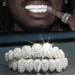 2pcs/ Set Blingbling Hip Hop Cubic Zirconia Teeth Grills 20 Teeth Top Bottom Grills Dental Mouth Punk Tooth Caps Cosplay Rapper Jewelry Oral