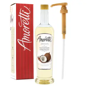 Premium Coconut Cream Syrup - 94 Servings Per Bottle (750 ml), Perfect for Flavoring Coffees, Cocktails, and other Beverages, Gluten Free, GMO/GEO Free, Preservative Free, Pump Included