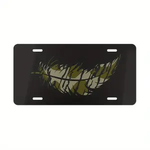Bottomland Camo Feather on Black License Plate, Hunting Gifts, Gifts for Him, Truck Accessories, Aluminum Front License Plate- 6x12- inch polished metal standard plate, easy to install, car trim accessories, for decor only, Made in USA
