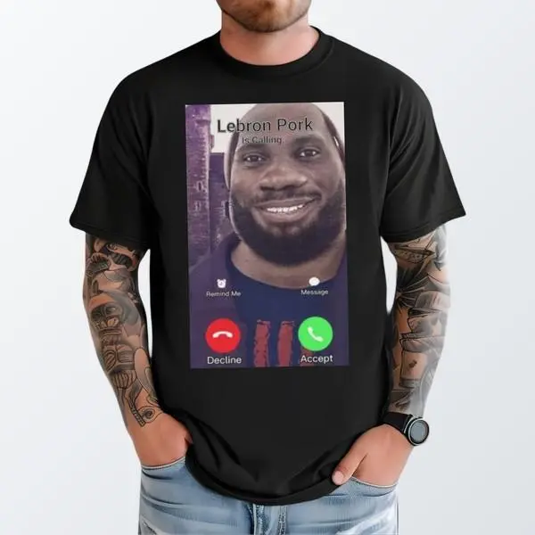 Unisex Graphic T-Shirt, "Lebron Pork Is Calling" Funny Basketball Meme, Oversized Relaxed Fit 100% Cotton Casual Streetwear Top