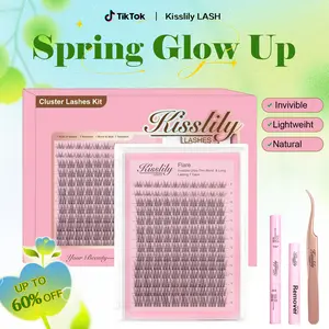 Flare| Kisslily Lashes With Invisible Band Diy Natural Eyelash Extension Kit Bond And Seal Eyelash Glue and Lash Remover Beginner Friendly Individual Lashes Waterproof and Long lasting Makeup For Girl Cosmetic #TikTokShopBacktoSchool