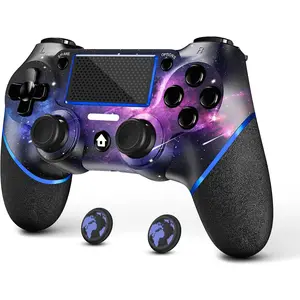 Wireless Controller for PS4, Custom Design V2 Gamepad Joystick for PS4 with Non-Slip Grip of Both Sides and 3.5mm Audio Jack! Thumb Caps Included! (Galaxy) springtok