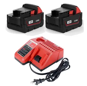 2 x 18V 6.0Ah Batteries M18 for all Milwaukee M18 Batteries 48-11-1850 48-11-1820 48-11-1840 M18 M18B XC Cordless Power Tools 18V Lithium Battery with Charger