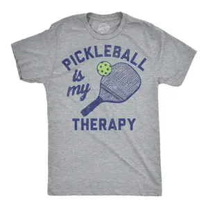 Mens Funny T Shirts Pickleball Is My Therapy Sarcastic Graphic Novelty Tee For Men Mens Funny T Shirts Cool Vintage Fashion T-Shirt Gift Classic Menswear mental health Apparel for Men Funny Pickle Ball Short Light Grey