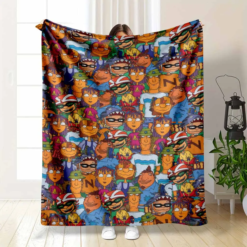 Colorful Cartoon Faces Flannel Blanket Graffiti Style Print Soft Cozy Warm Lightweight Throw for Sofa Bed Couch Office Travel Living Room Home Decor Gift