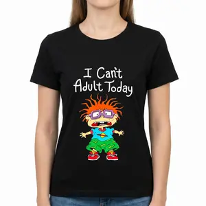 "I Can't Adult Today" Rugrats Cartoon American Retro Black Short-Sleeved Unisex T-Shirt, Nostalgic 90s Character Graphic, Casual Streetwear for Cartoon & Meme Enthusiasts, Unique Quirky Pop Culture Fashion Statement Piece Game funny crewneck menswear