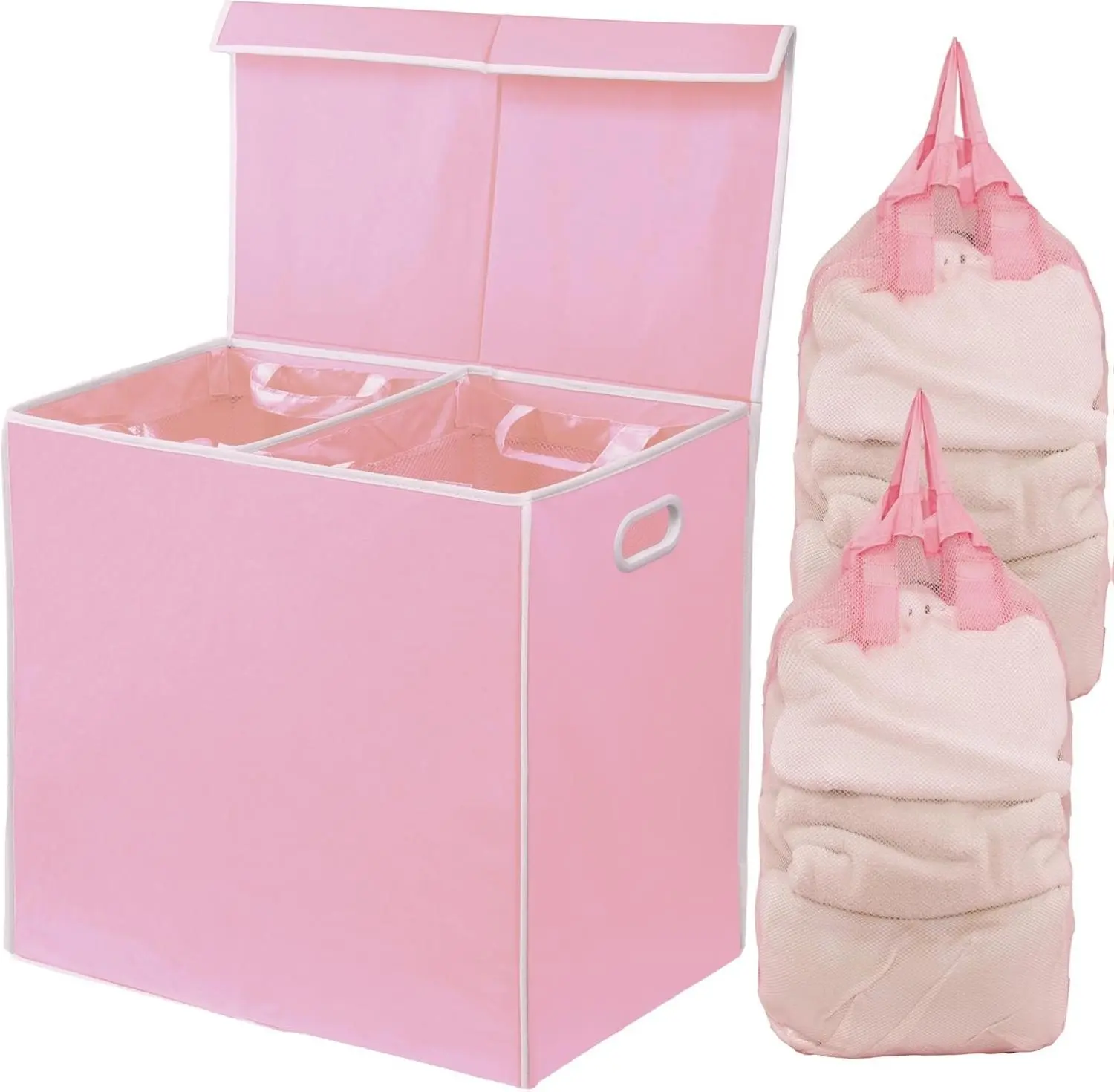 Dual Compartment Laundry Hamper with Lid, Removable Bags, Compact Design, Durable Lightweight Polypropylene, 23x13x22.75in Floor-Mount, Super Easy Installation, Easily Movable for Closet Bathroom Storage