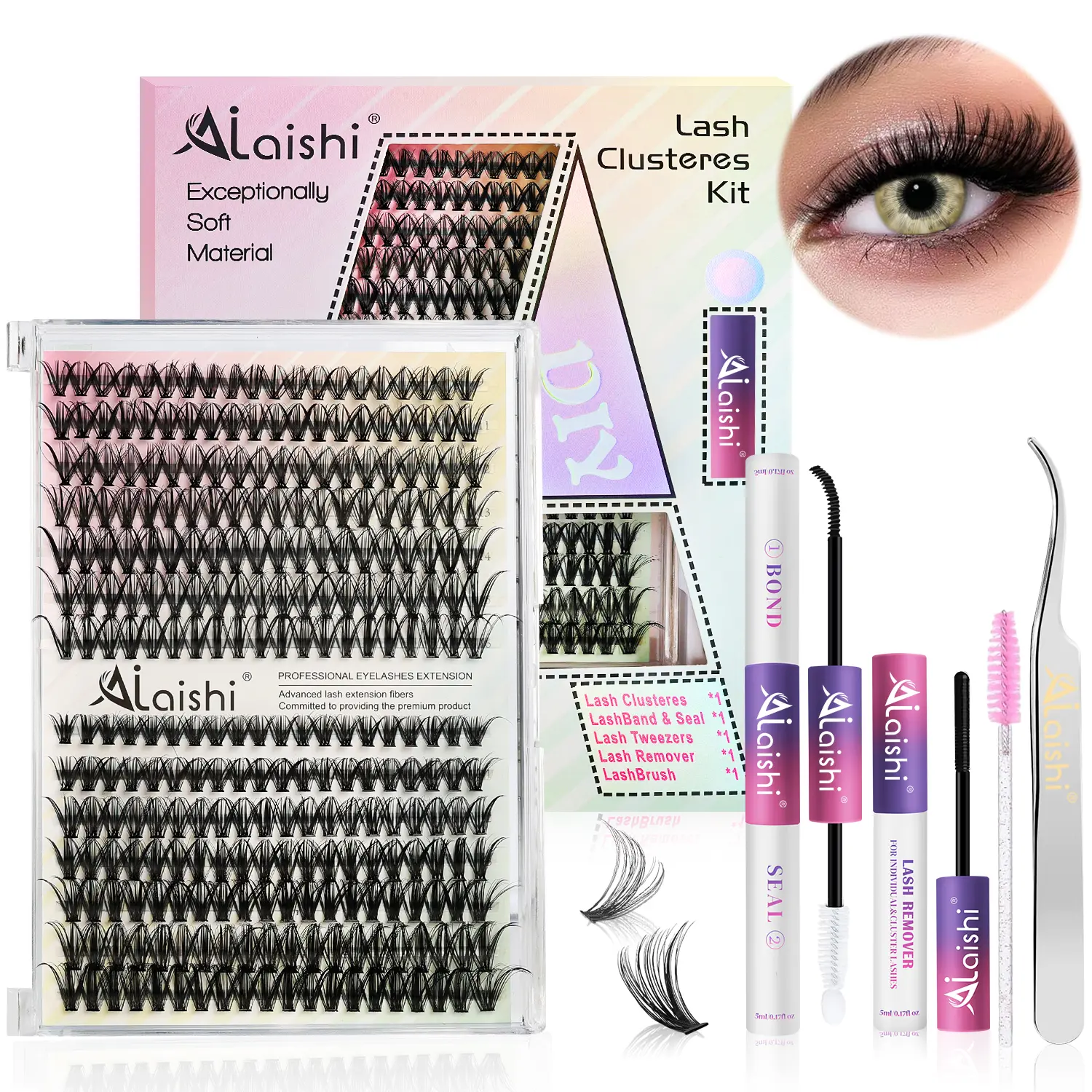 Ailaishi 30D 40D/40D 50D Upgrade Lash Extension Kit, DIY Cluster Eyelash 9‑16mm 280pcs, Individual Lash Clusters Kit with Lash Bond and Seal, Lash Remover, Lash Tweezers for Self Use , DealsForYouDays