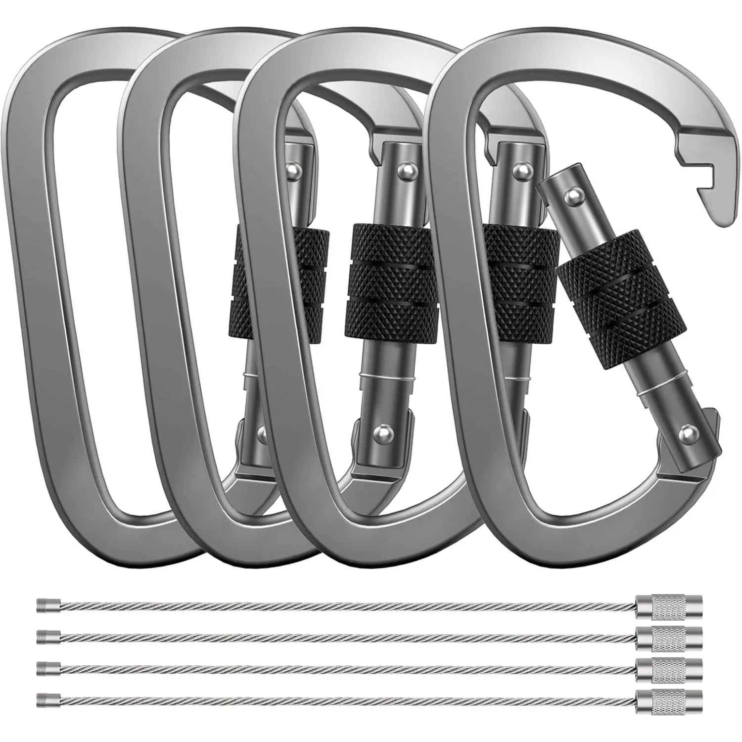 Premium Aluminum D Ring 4" Locking Carabiner Clips with Screw Gate, Set of 4, Lightweight & Durable for Hiking, Camping, Hammock, Dog Leash Harness, Keychains