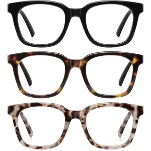 RESJOK 3 Pairs Reading Glasses for Women - Blue Light Blocking Magnifying Readers,Leopard Square Anti-Glare Computer Eyeglasses Multi-01