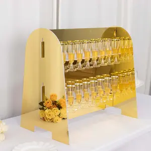 2-Tier Champagne Glass Holder Display Stand Table Top 25" in Gold Mirror Finish with 18 Hooks, Stylish Stemware Rack Cocktail Drink Holder for DIY Bars & Celebrations