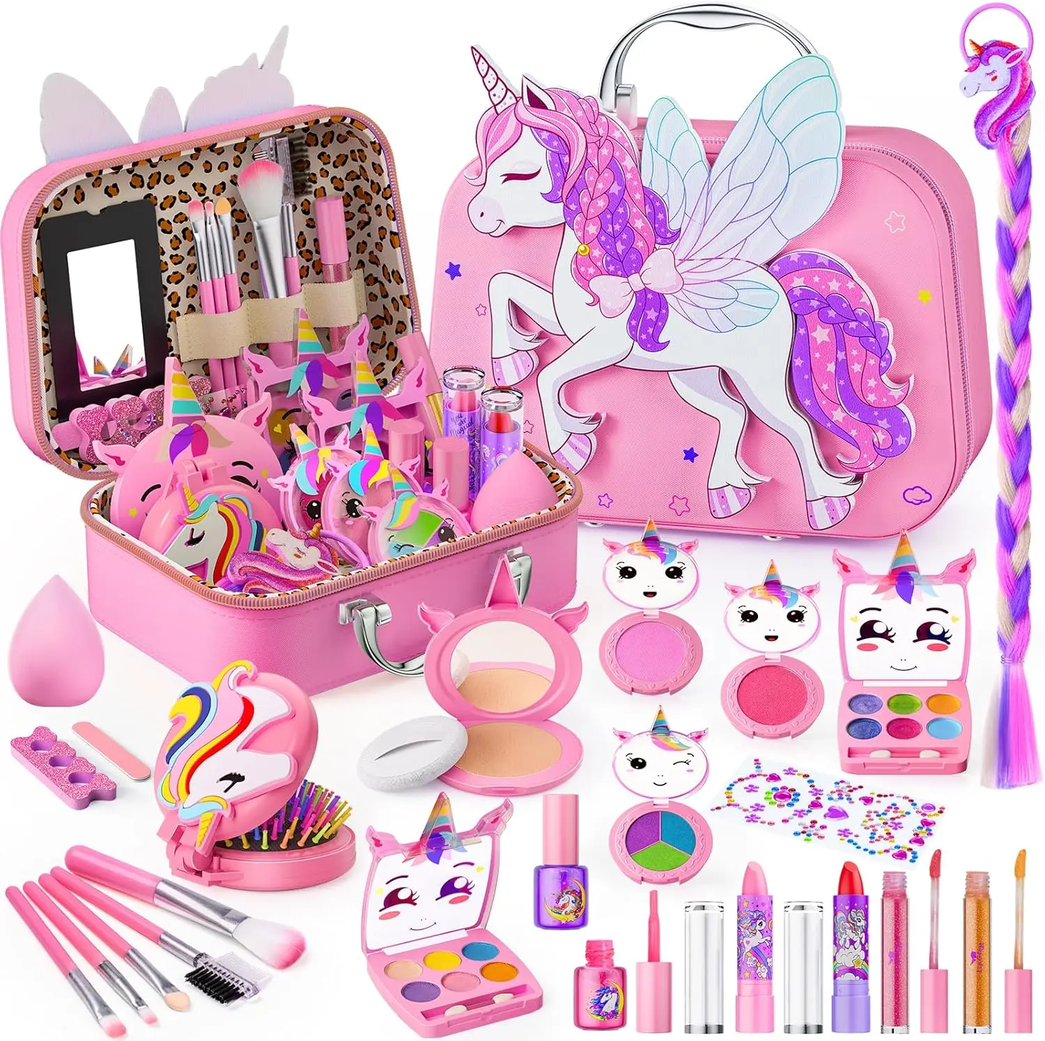 Halloween Fall Gift Kids Makeup Kit for Girls - Girls Makeup Kit Toys, Real Washable Cosmetic Set with Storage Case, Kids Play Makeup Set for Christmas Birthday Gift 3 4 5 6 8 10 11 12+ Years Old, Pink