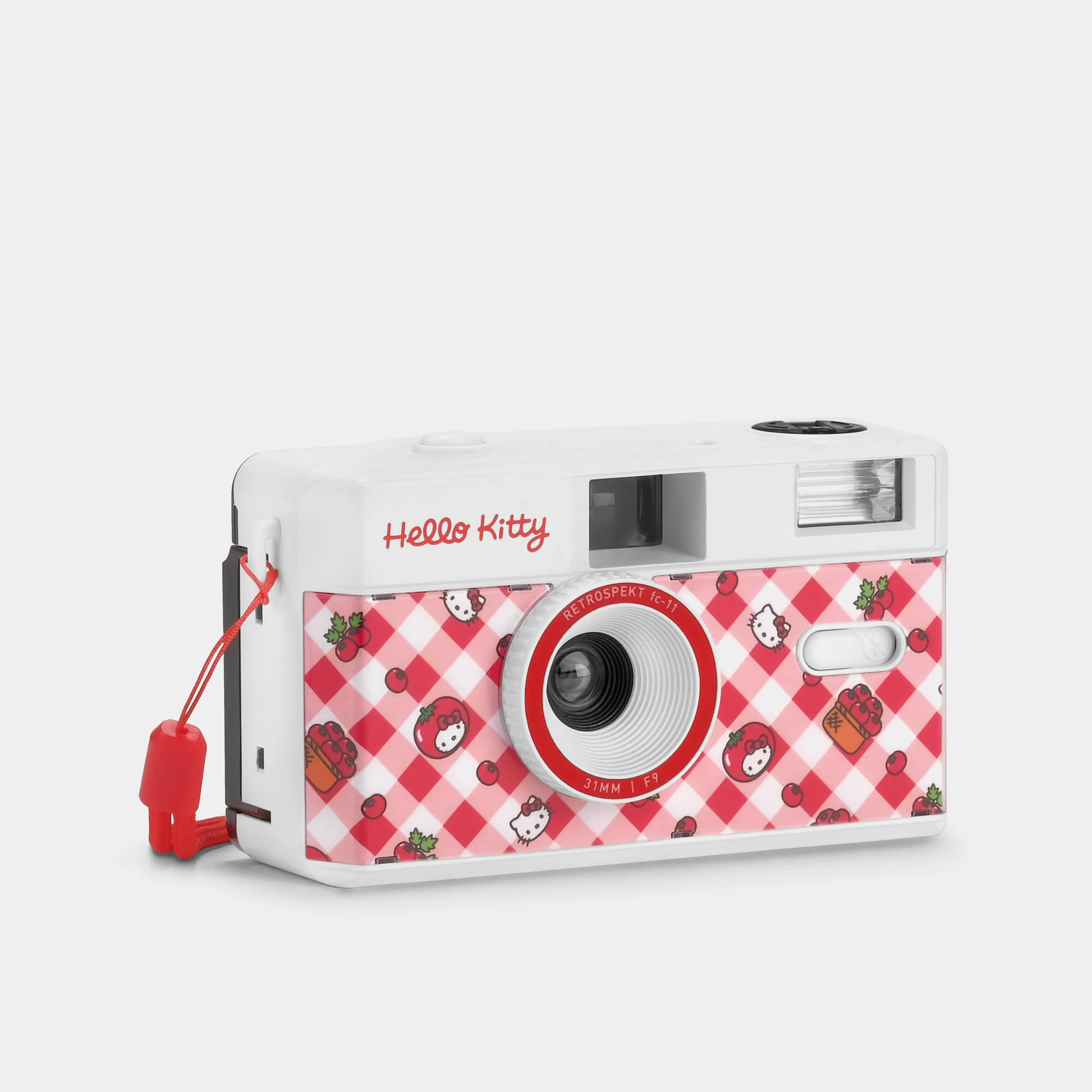 Hello Kitty Fixed 35mm Cartoon Film Camera - Red and White Gingham, 119x67x44mm, 122g, Cute Casual Camera with Flash, Lens, User Manual