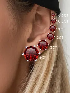 1-6 carat, dazzling high-quality S925 sterling silver six-prong round red moissanite earrings, elegant gold and silver two-tone design, paired with a secure spiral stud, a beautiful gift suitable for both men and women, Earrings Studs