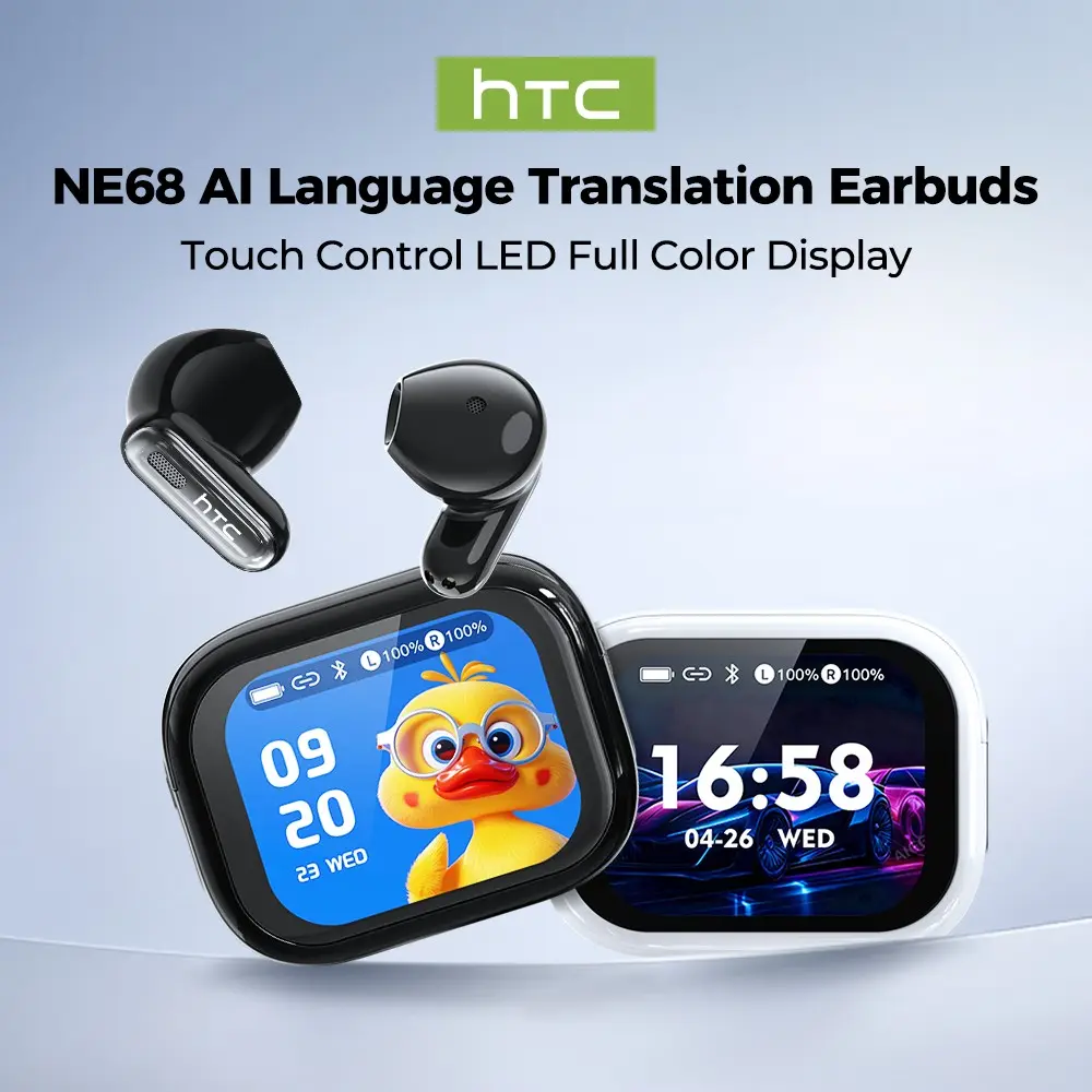 Htc Ne68 BT-compatible 6.0 Bluetooth Wireless Earphones, Earbuds, Long-Lasting Battery, LED Touch Screen, Multi-Language Translation APP, Learning Office Travel Use, Touchscreen Earbuds