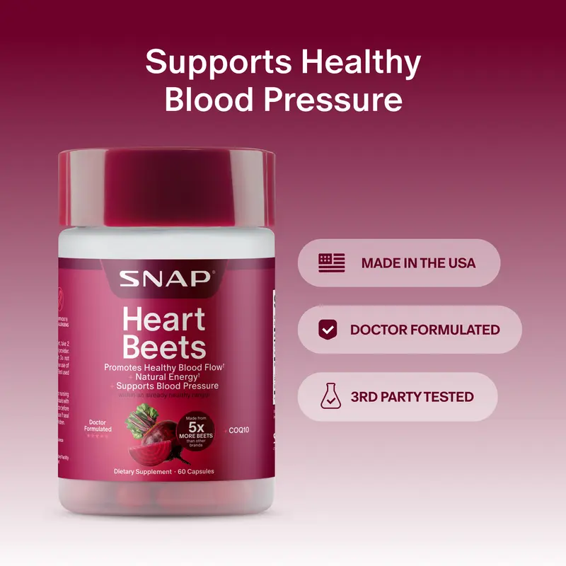 Heart Beets Capsules (5000mg Beet Root + CoQ10) for Heart Health & Circulation - Snap Supplements