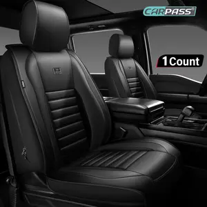 CAR PASS Nappa Leather Seat Covers Protection for Front Seats Universal Waterproof & Anti-Slip Design Airbag Compatible for Sedan, SUV, Pickup Truck  Black 1 Count